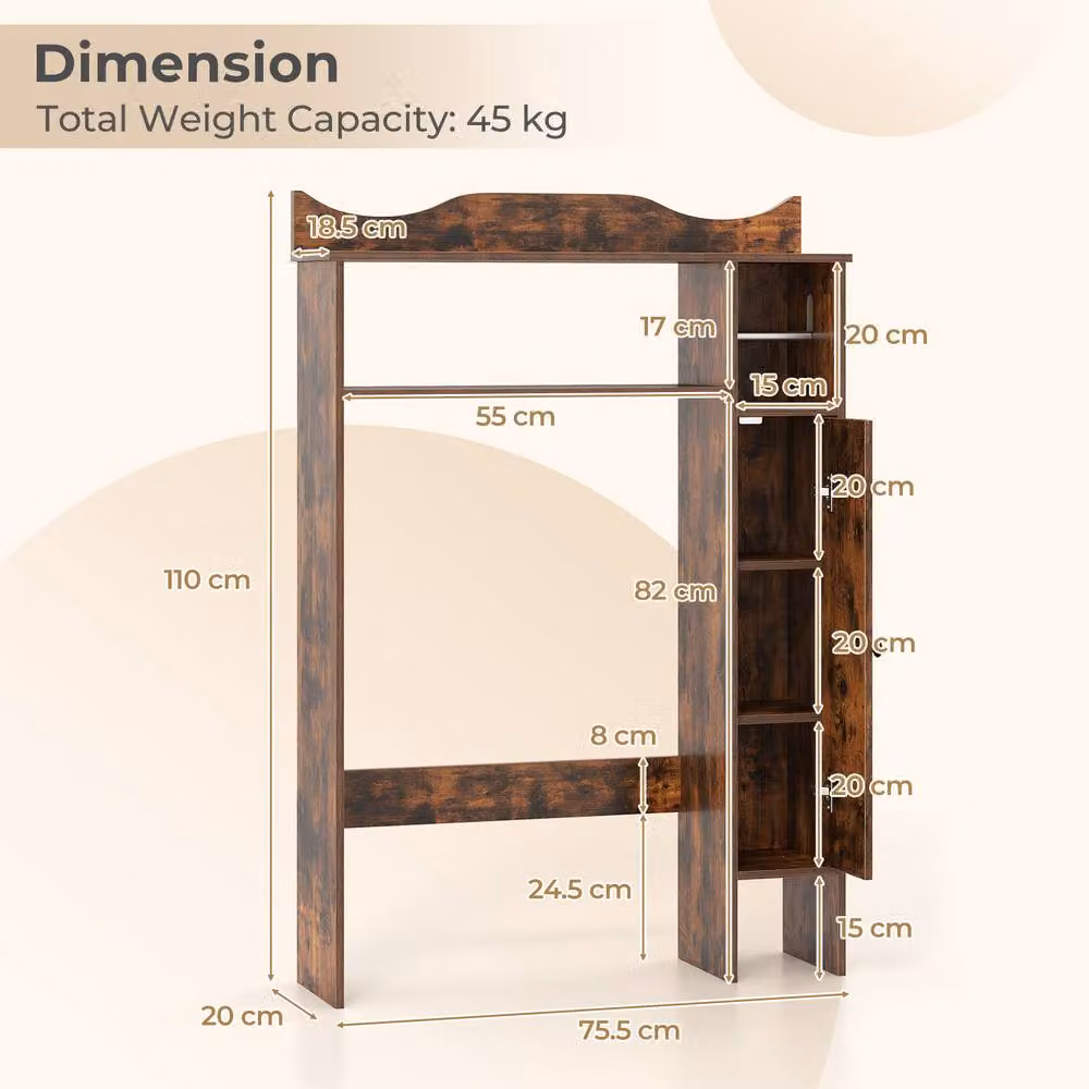 Costway Over The Toilet Storage Cabinet with Toilet Paper Holder in Brown – 2