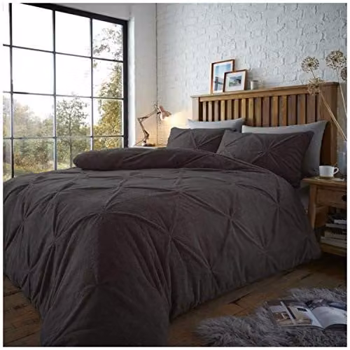 Gaveno Cavailia Luxury Super Soft Teddy Bear Pintuck Duvet Set with Matching Pillowcase, Charcoal Grey, Single Size (90 x 200 cm)