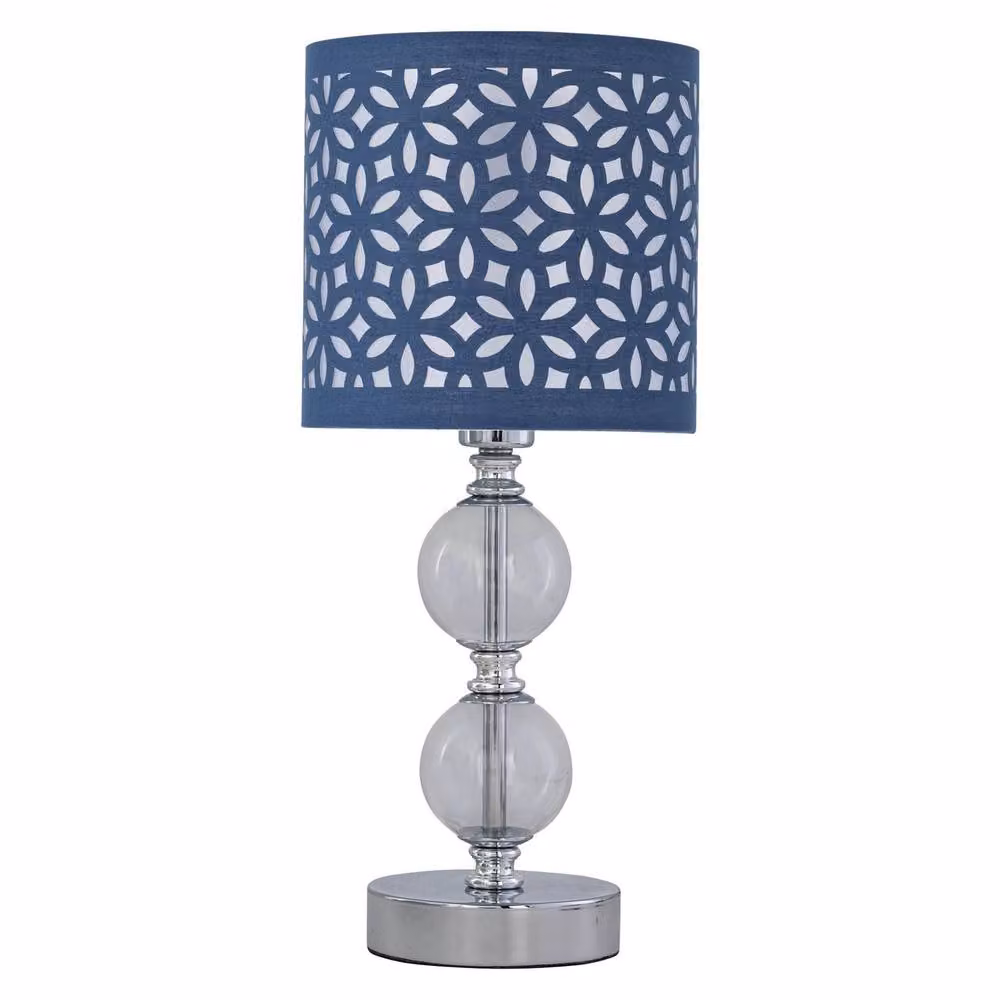First Choice Lighting Set of 2 Chrome Two Ball Table Lamps with Navy Blue Fabric Cut Out Shades – 2