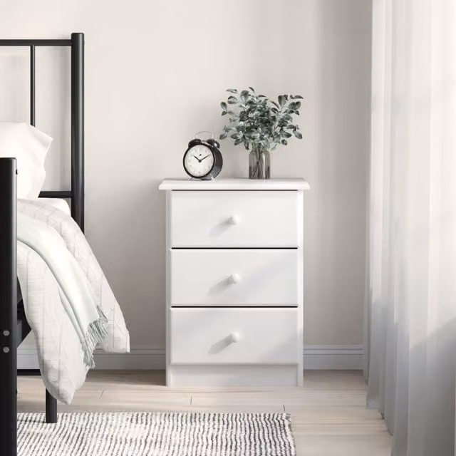 Berkfield Home ALTA Bedside Cabinet in White Solid Pine, W/D/H: 41 x 35 x 55 cm