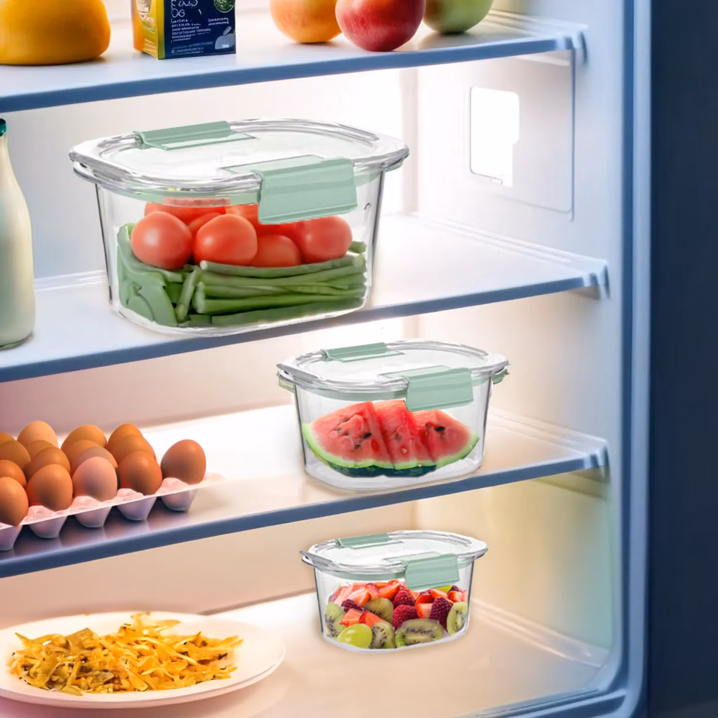 Orsina Set of 3 Airtight and Leakproof Plastic Food Storage Containers, Multicolour and Transparent, Nestable – 2