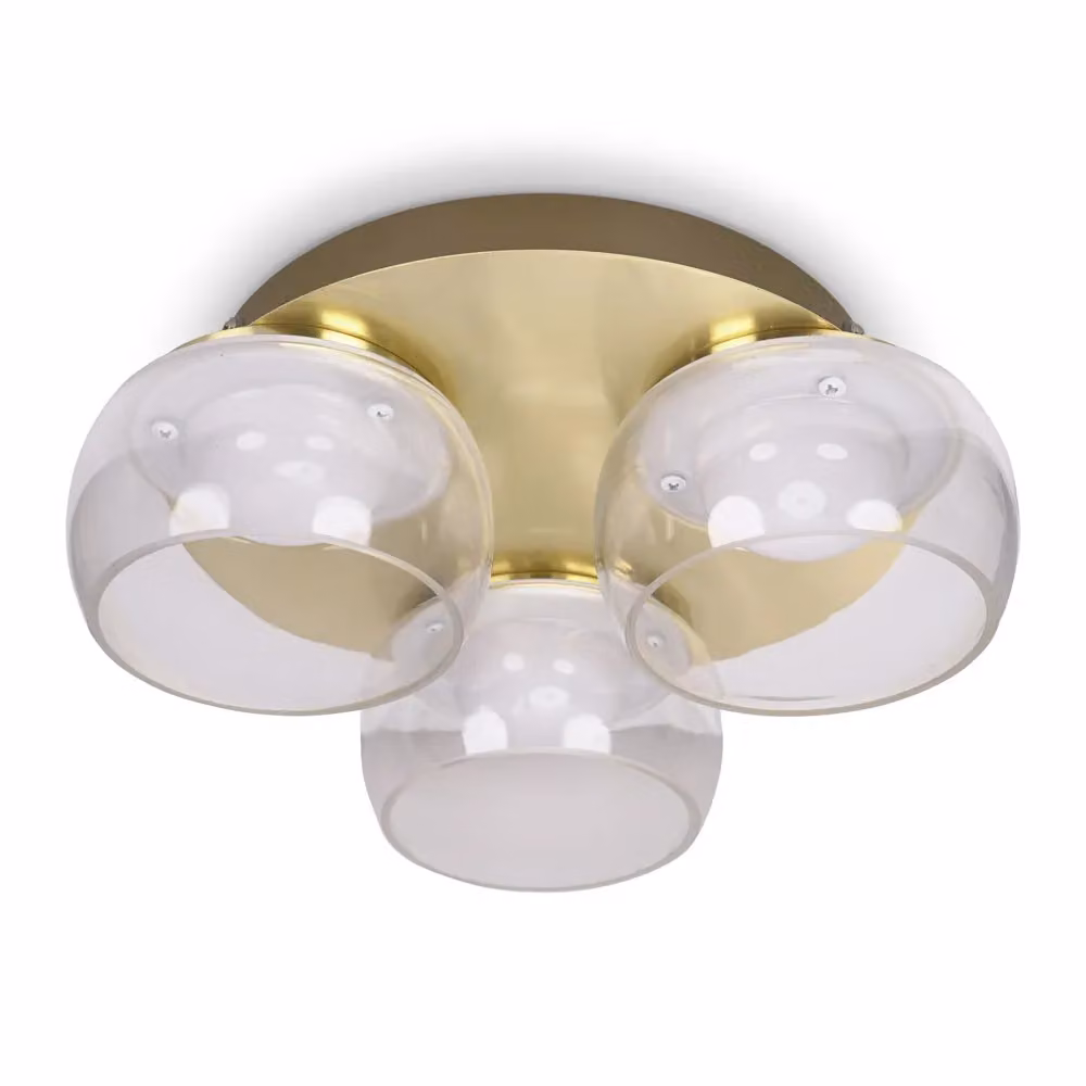 ValueLights Alissa 3 Way Integrated LED Flush Ceiling Light in Gold with Transparent Glass Shades, IP44 Rated for Bathrooms – 2