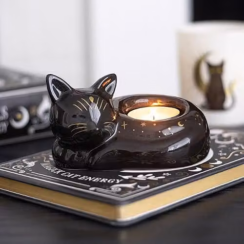 Something Different Wholesale Black Cat Magick Curled Cat Tealight Holder in Black – 2