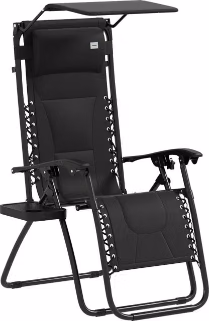 Outsunny Zero Gravity Lounger Chair in Black with Sun Canopy, Adjustable Headrest and Cup Holders – 1