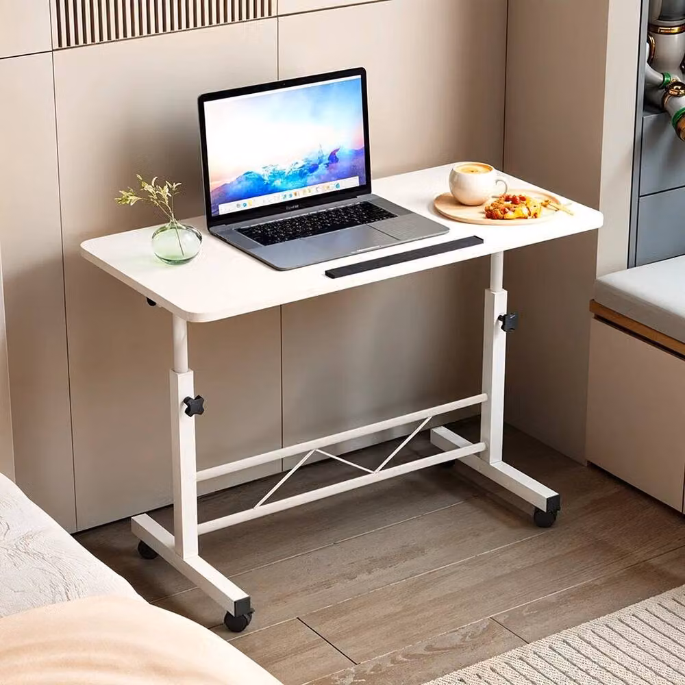 EONLION Height Adjustable Mobile Overbed Table and Computer Desk in White – 2