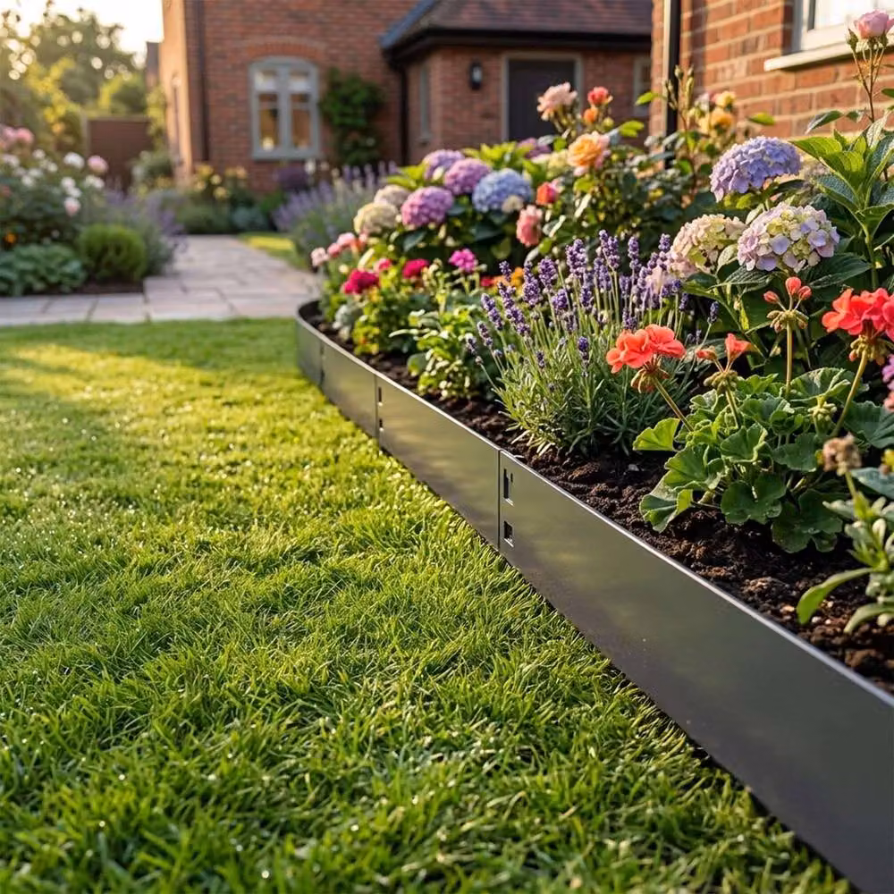 Nicoman Anthracite Galvanised Steel Lawn Edging Border, 1m x 20cm – 7