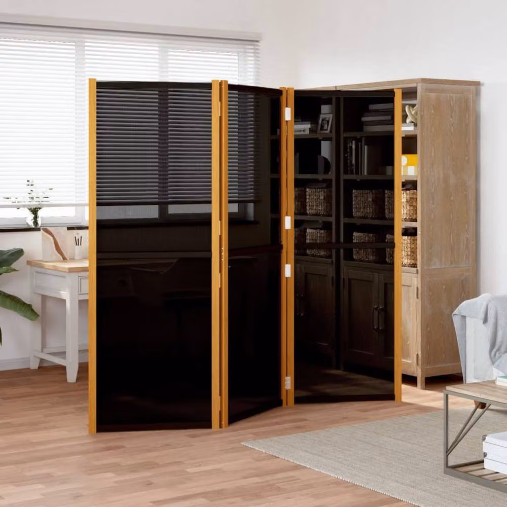 Berkfield Home 3-Panel Acacia Wood Room Divider, Black, H 210 cm x W 180 cm – 2