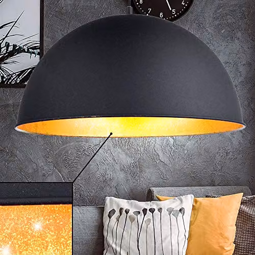 Netlighting Lenn Dome Pendant Ceiling Light in Black and Gold/Brass with E27 Socket, Height Adjustable, W/D/H: 41 x 41 x 120 cm – 2