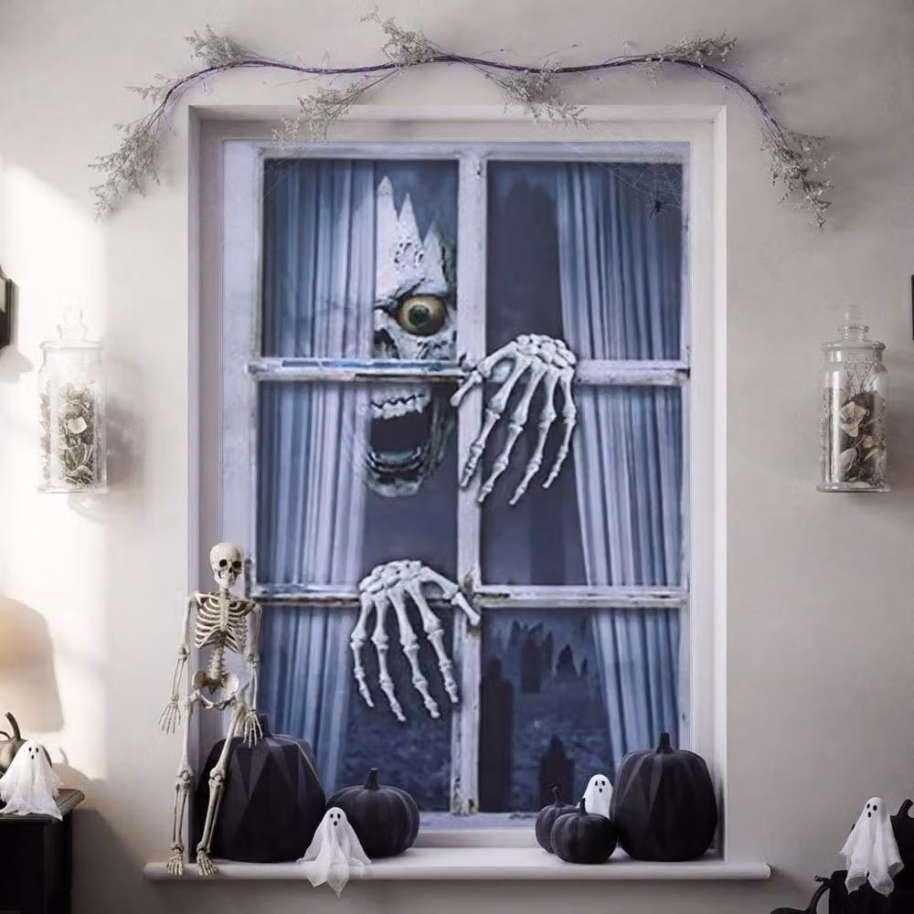 Garden Greatness Halloween Skeleton Window Cover Decoration in White and Multicolour – 2