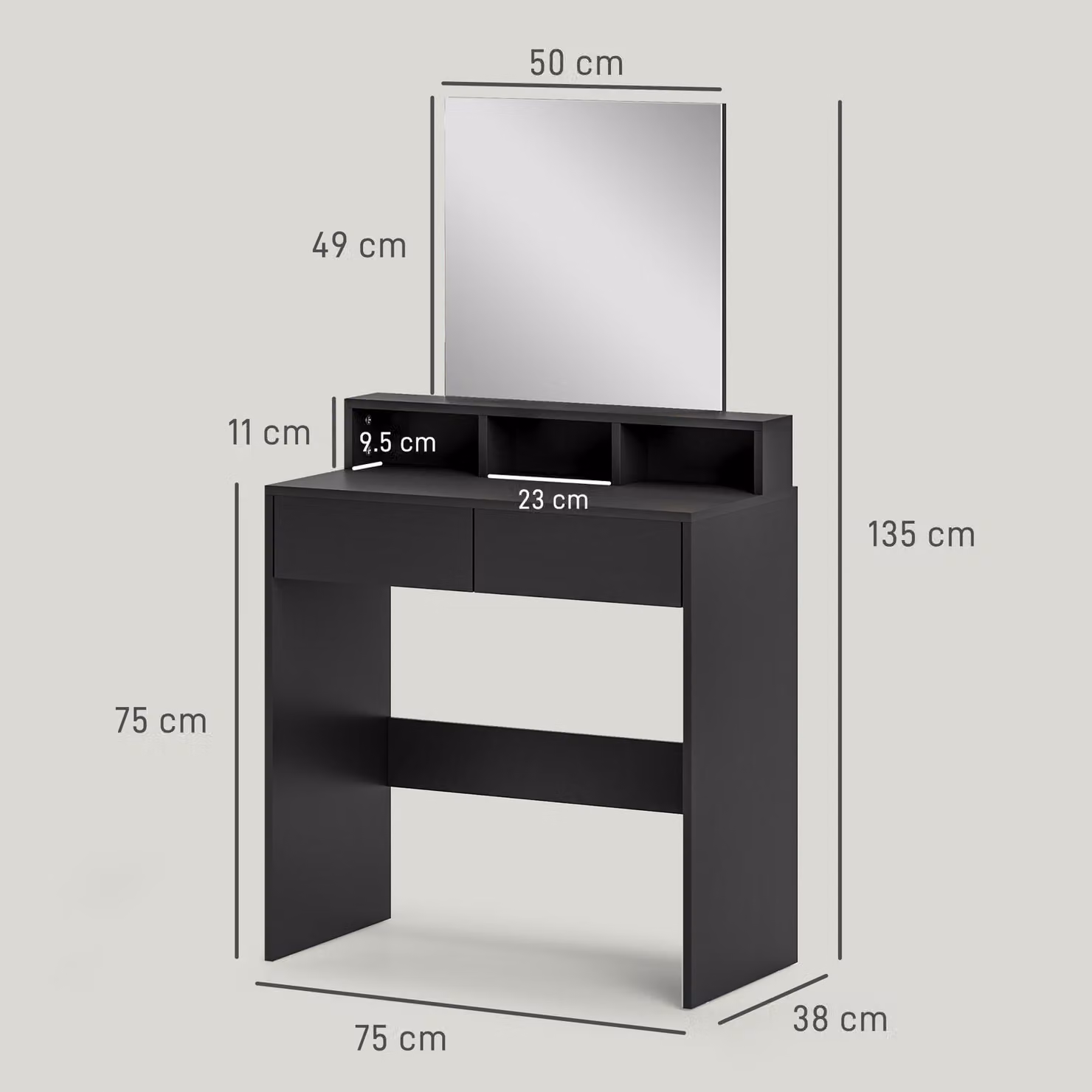 HOMCOM Multi-Storage Dressing Table with Mirror in Black – 3
