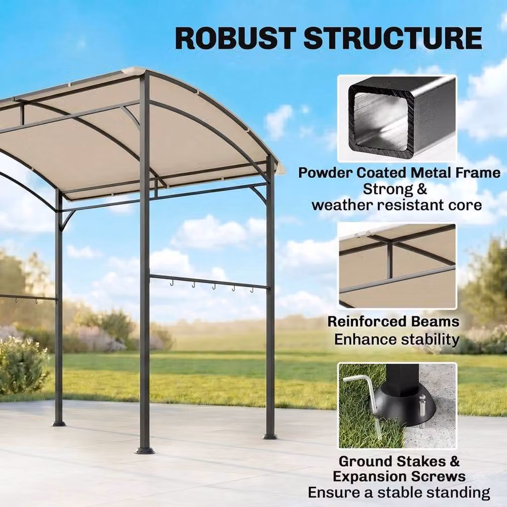 Hinsinc BBQ Gazebo Tent Sun Shade with Canopy in Beige, W: 2.2 m, D: 1.5 m, H: 2.15 m – 3