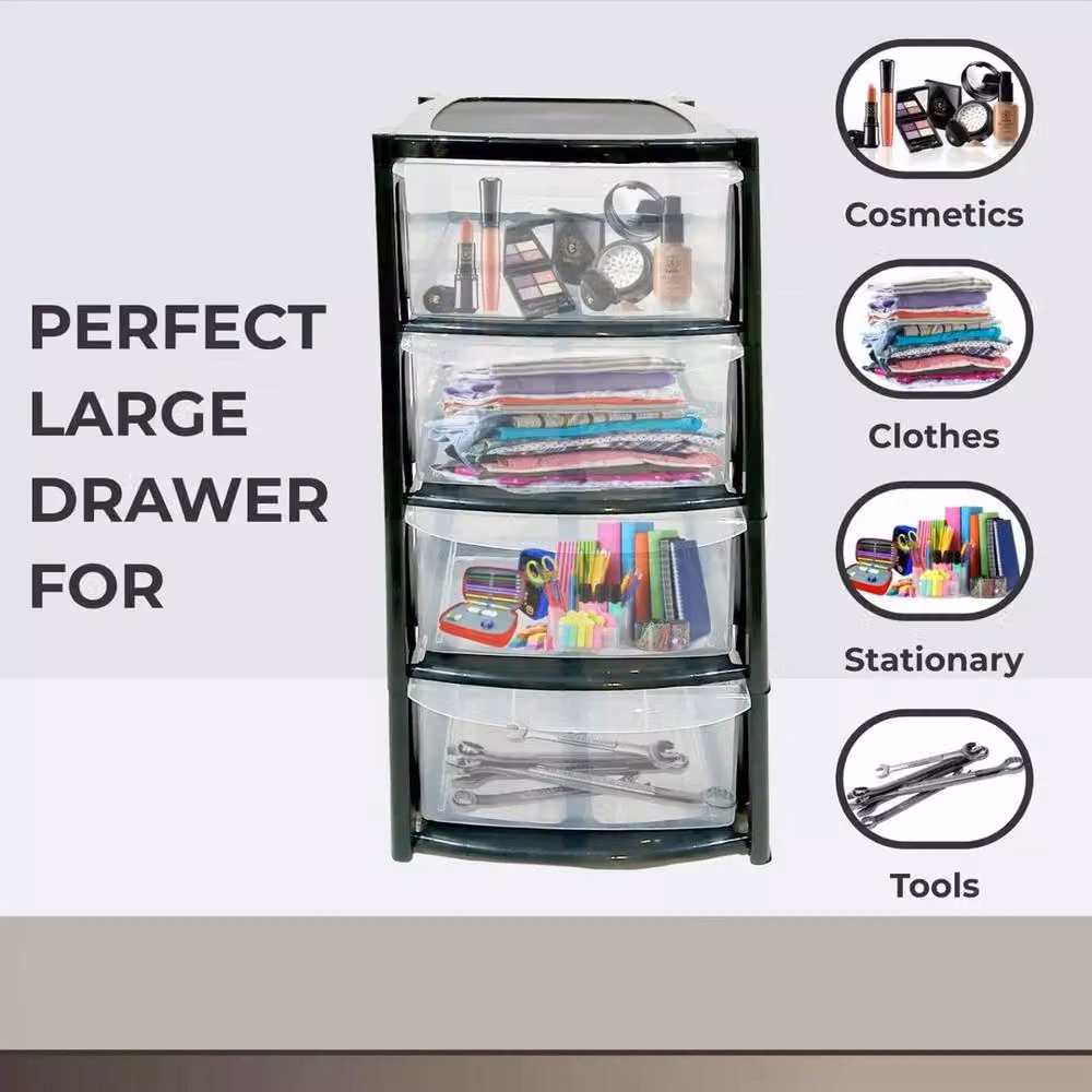 NESTLUNE 4 Tier Plastic Mini Drawer Tower Trolley in Black, H: 61.5 cm, W: 30.5 cm – 3