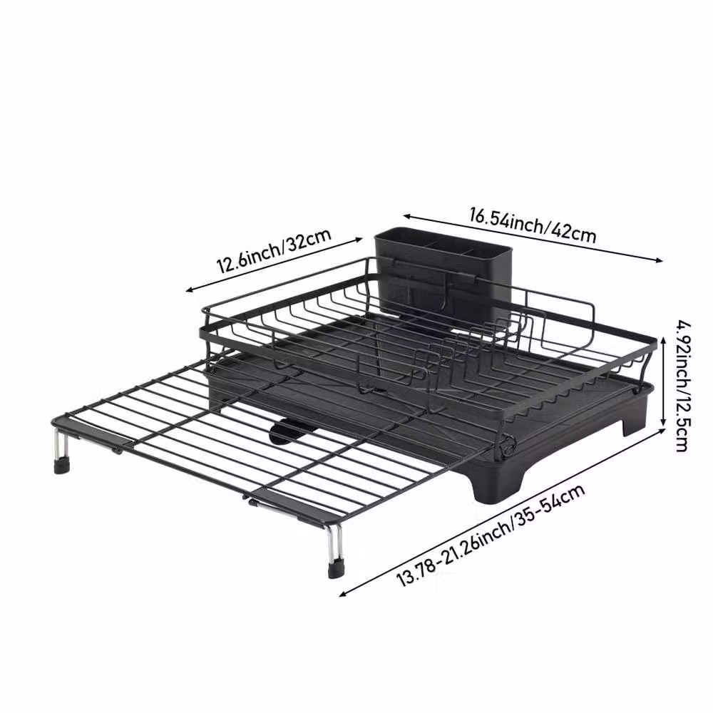 Garden Sanctuary Expandable Metal Dish Drainer with Drip Tray and Cutlery Holder in Black – 4