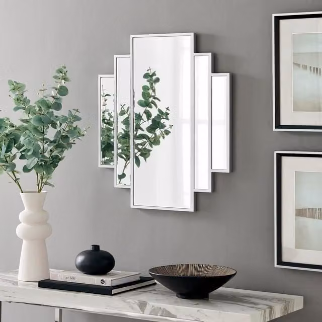 FurnitureboxUK Deco Art Deco Inspired Small Rectangular Silver Framed Wall Mirror