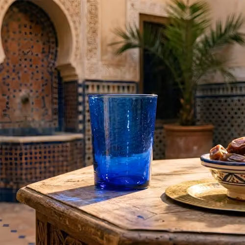 Nicola Spring Meknes Hand-Blown Blue Glass Tumblers, Set of 6, 215ml – 2