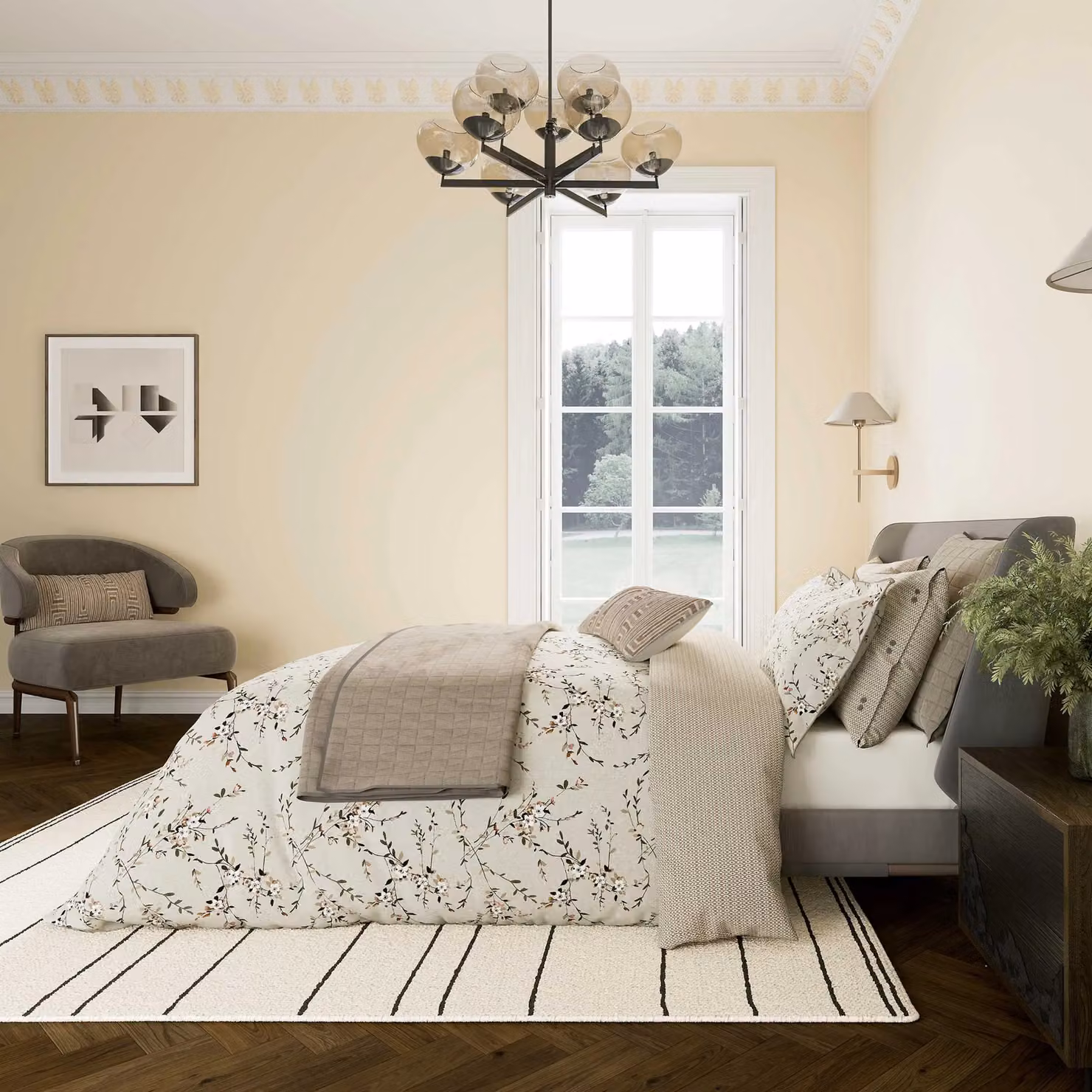 Bedeck of Belfast Rana Single Duvet Cover and Pillowcase Set, Grey and White Floral Cotton Percale – 2
