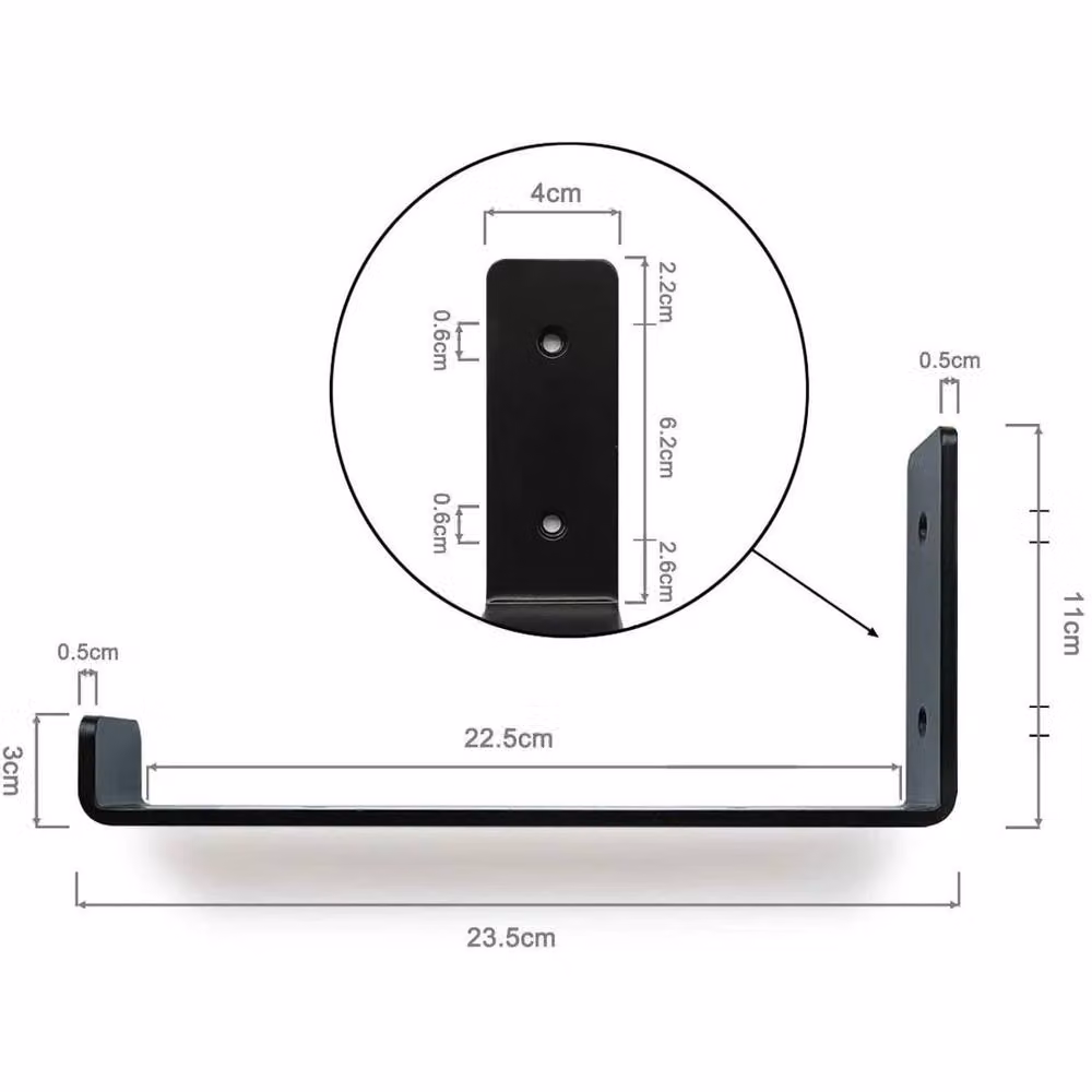 FLAVORA 6-Piece Heavy Duty Industrial Steel Shelf Brackets in Black, W: 1000 cm, D: 52 cm – 2