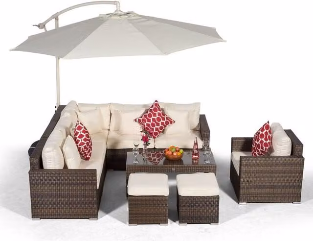 Giardino Modern Brown and Grey Rattan Garden Furniture Set with Geometric Design