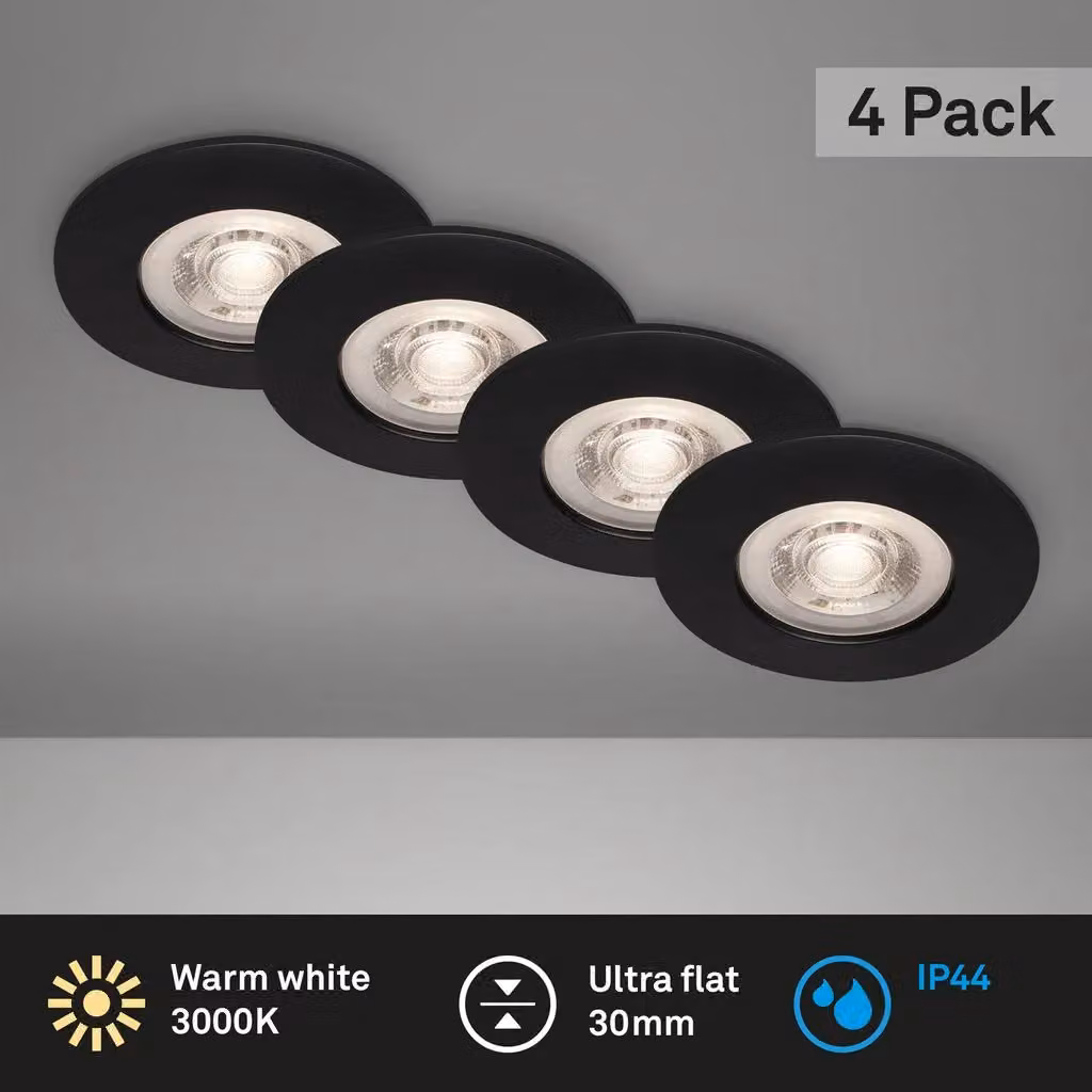 Briloner 4 Pack Black Round LED Recessed Downlights with Warm White Light – 3