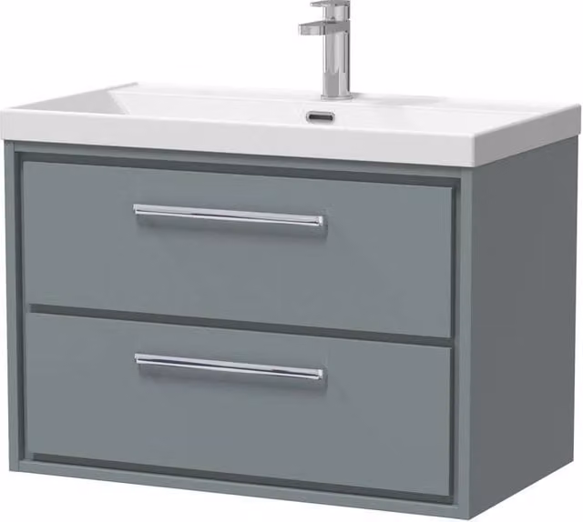 Balterley Modern Wall Hung Bathroom Vanity Unit with Basin and 2 Soft Close Drawers, Grey, Width: 60 cm