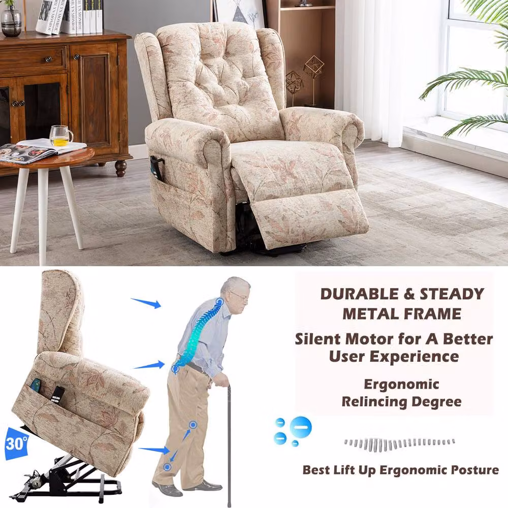 Rolipo Dual Motor Power Lift Recliner Chair with Massage in Beige Fabric – 5