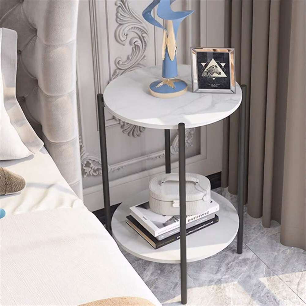 Nordara 2 Tier Round Marble End Table and Coffee Table in Black and White – 3