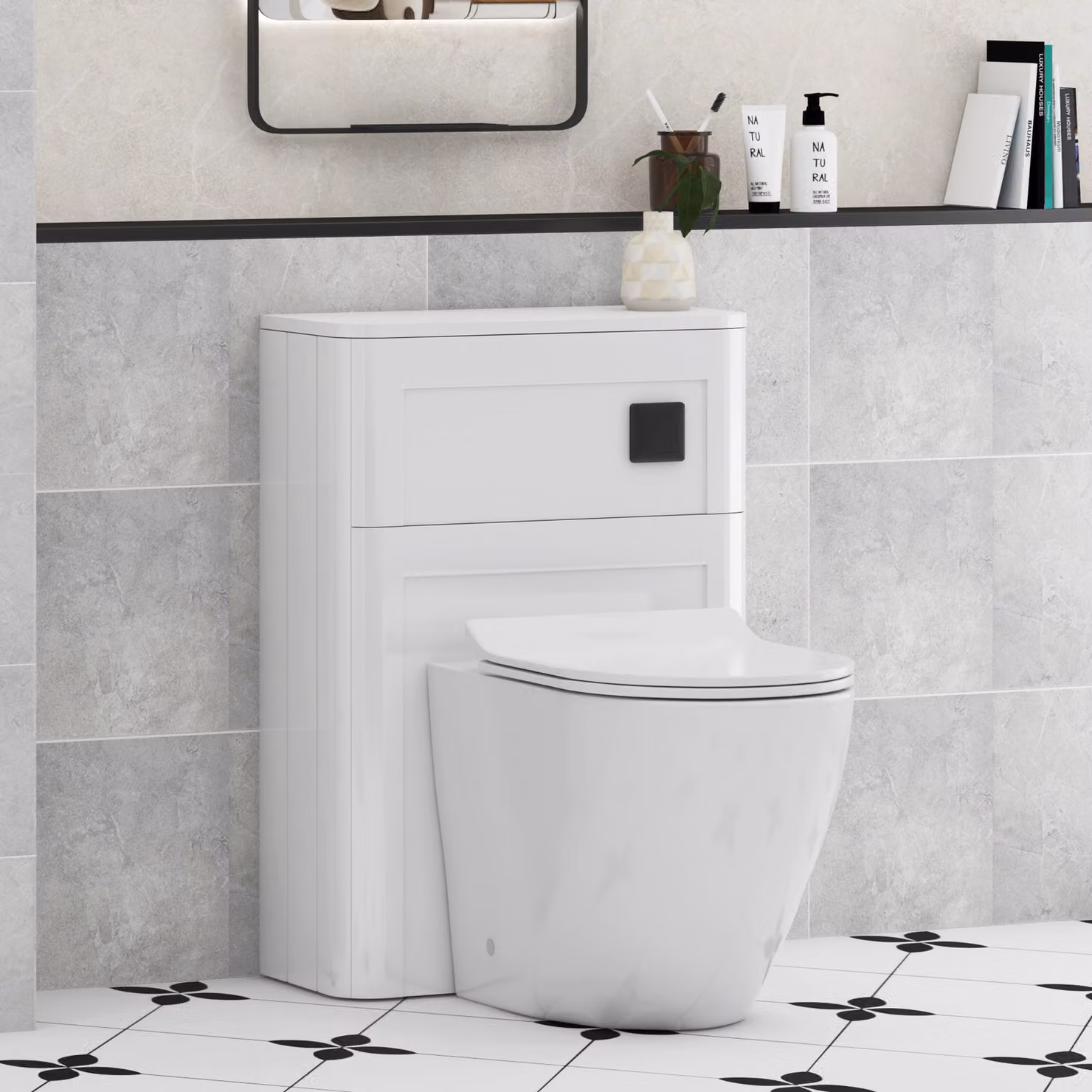 Royal Bathrooms Henley Gloss White BTW WC Unit with Elva Rimless Ceramic Toilet Pan, Slim Soft Close Seat and Cistern, Width: 55 cm