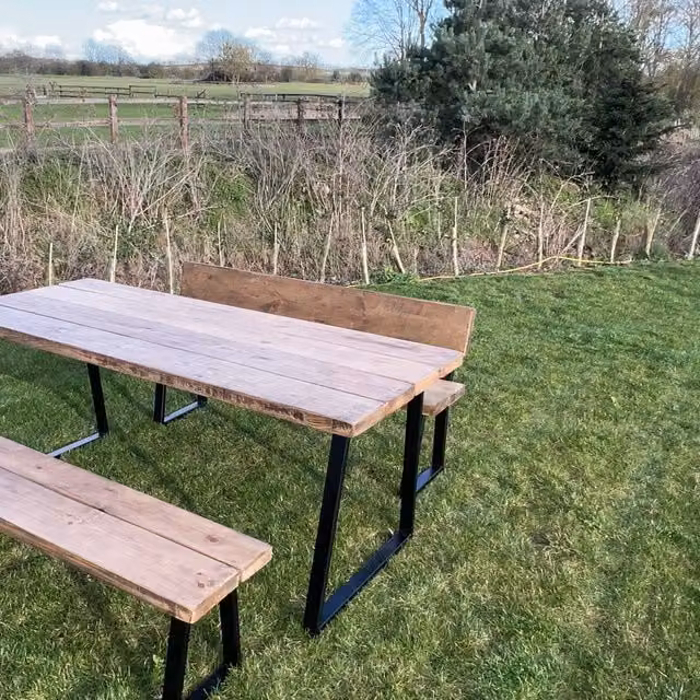 TRL Handmade Furniture Brown Outdoor Slatted Rectangular Garden Table W: 160 cm, D: 80 cm