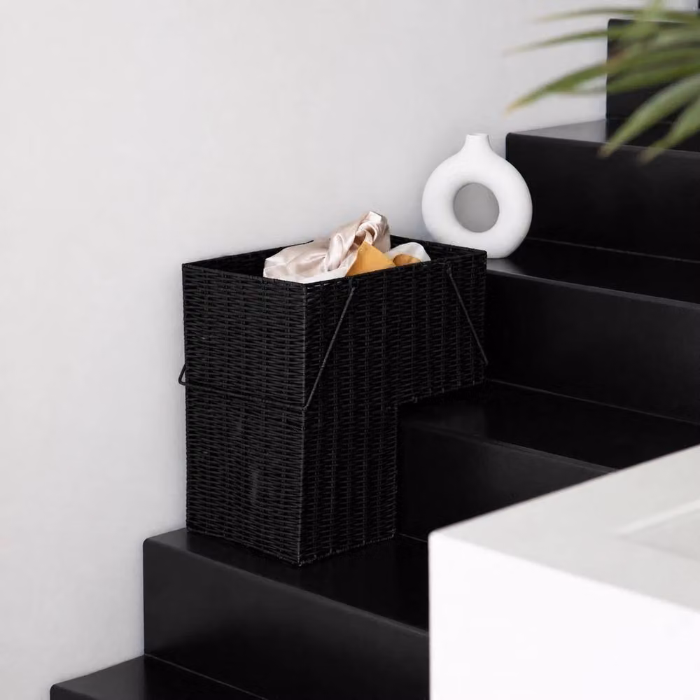 NESTLUNE Black Resin Wicker Woven Storage Baskets with Handles and Open Weave – 5