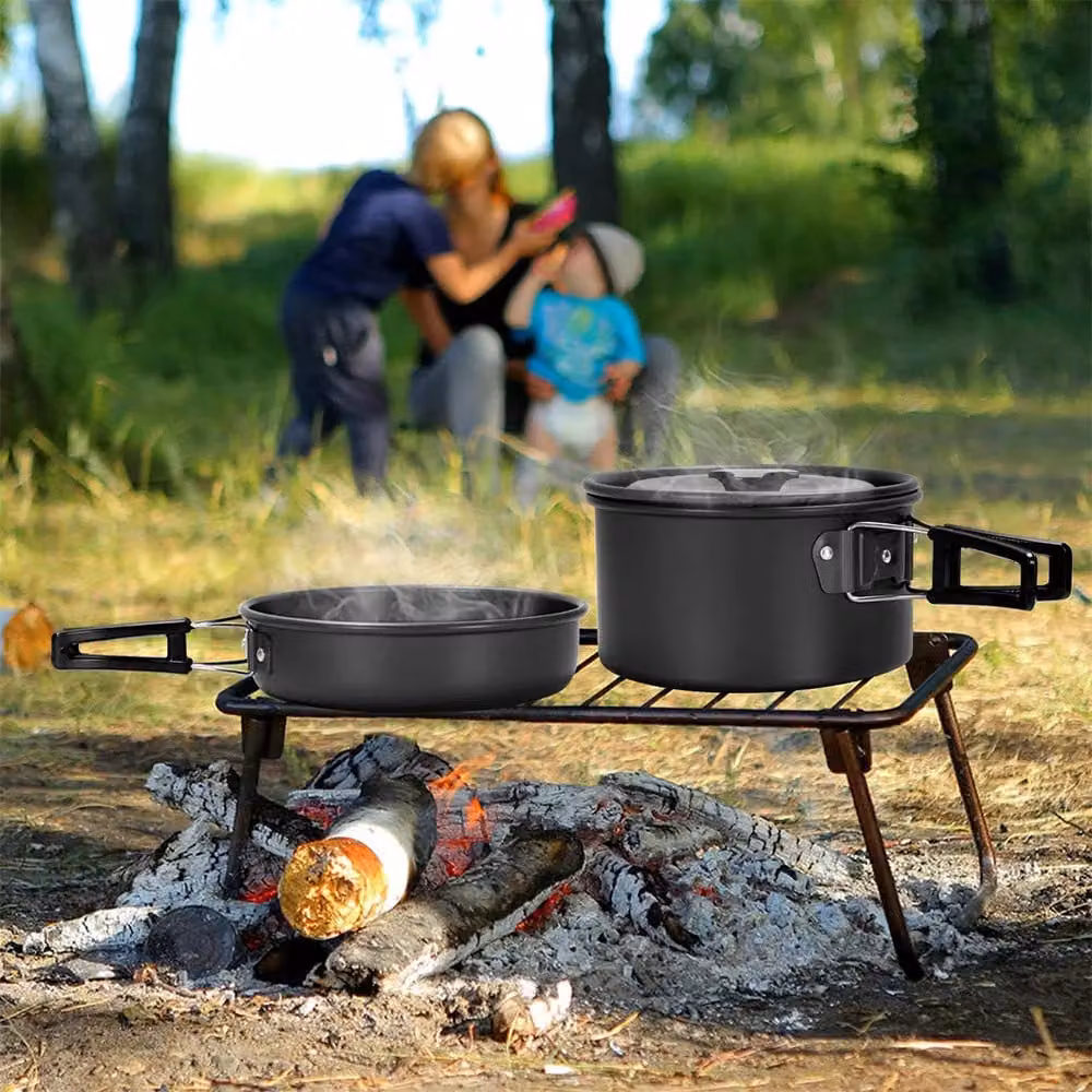 Living and Home Portable Aluminium Cookware Set with Pan, Pot, Teapot and Storage Bag in Black – 4