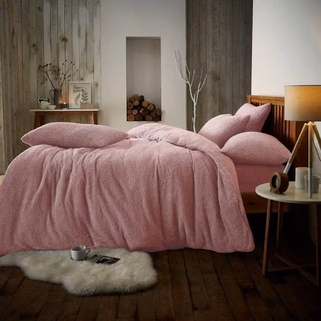 Smart Living Luxury Teddy Fleece Plain Duvet Cover and Pillowcase Set in Pink, Single (90 x 200 cm) – 1