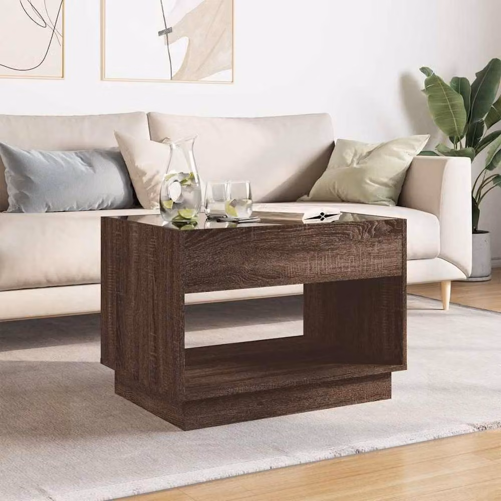 Berkfield Home Infinity LED Coffee Table in Brown Oak, W/D/H: 70 x 50 x 50 cm – 1