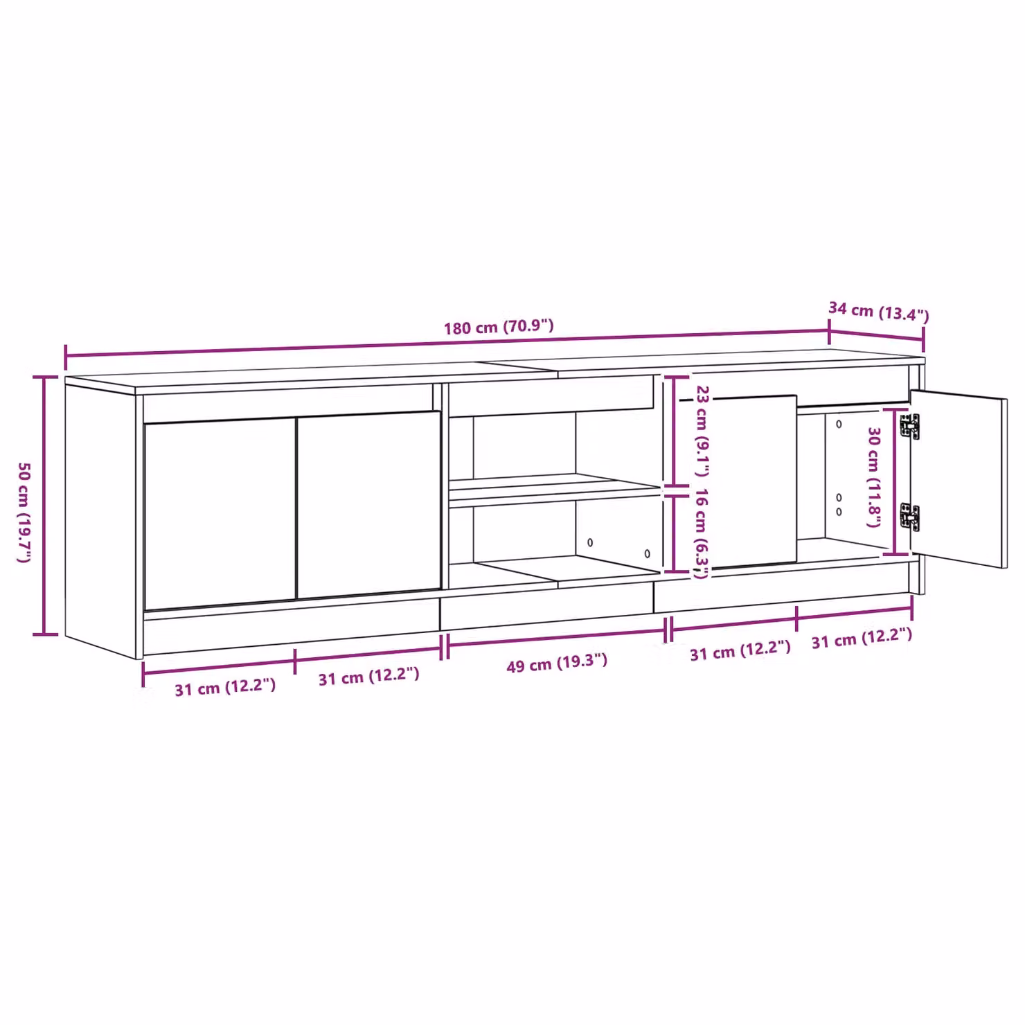 Berkfield Home Black TV Cabinet with Integrated LED Strip Lights and Storage Doors W/D/H: 180 x 50 x 50 cm – 4