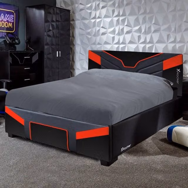 X Rocker Cerberus MKII Upholstered Gaming Bed Frame for Kids and Teens in Red or Blue, W/D/H: 90 x 190 cm – 1