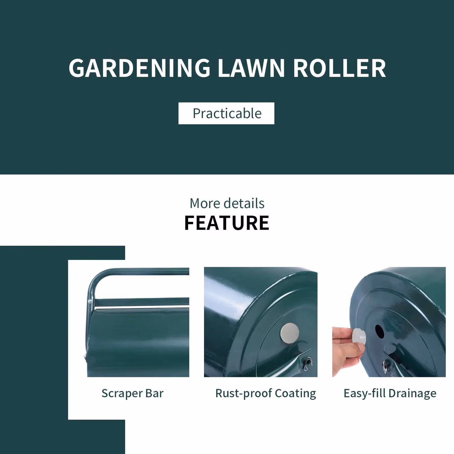 Gymax Lawn Roller with U-Shaped Handle, 63L Capacity, Dark Green – 3