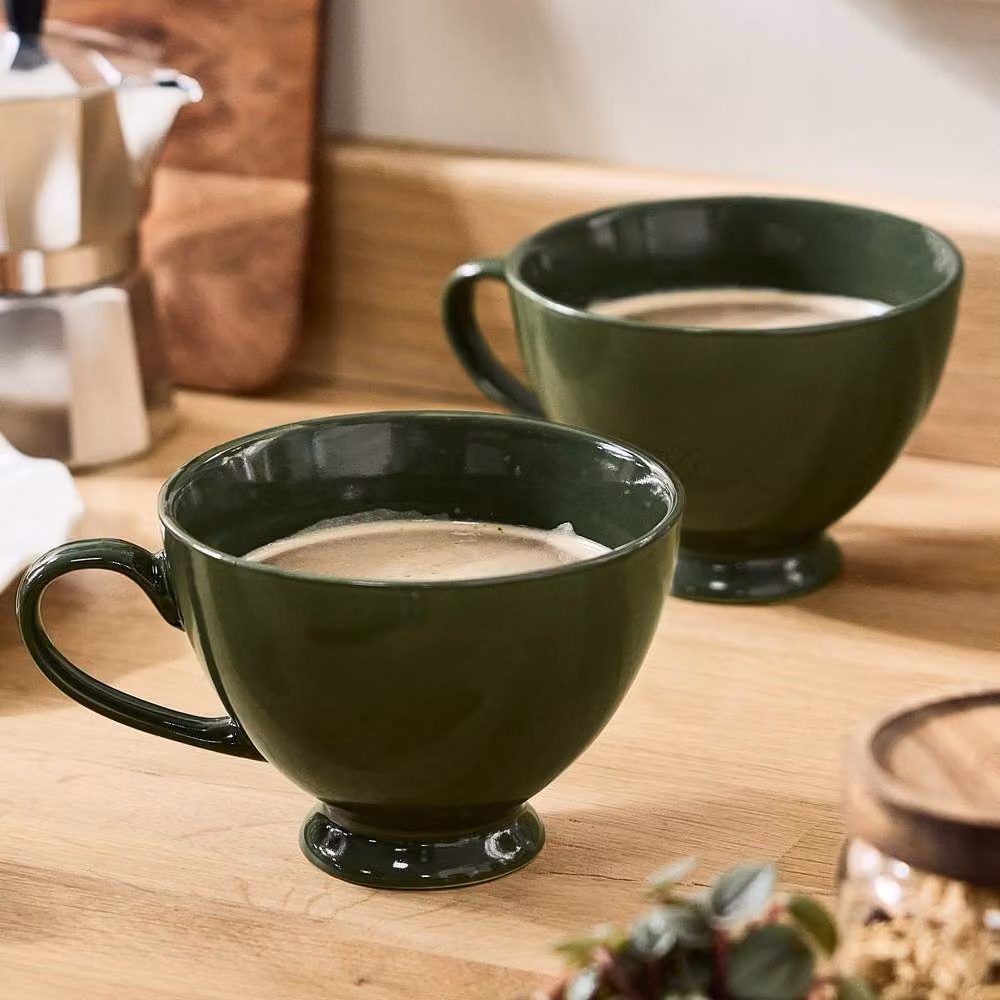 Dibor Montmartre Set of 8 Large Olive Green Ceramic Tea Cups and Coffee Mugs – 2