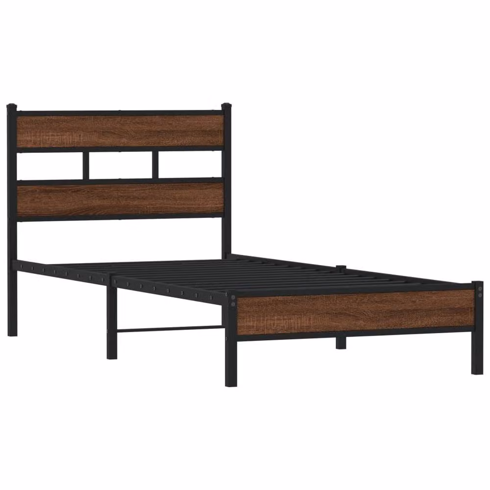Berkfield Home Small Single Wood and Metal Bed Frame in Brown Oak, W: 75 cm, L: 190 cm – 3