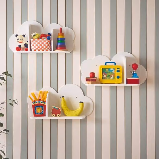 sweeek Set of 3 White Cloud Wall Shelves for Children's Bedrooms