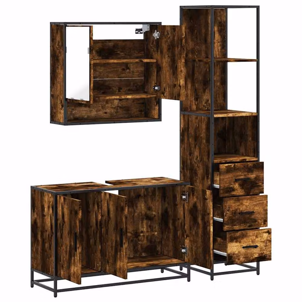 Berkfield Home 3 Piece Industrial Bathroom Furniture Set in Smoked Oak Brown – 5