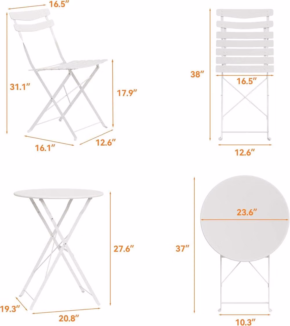 London Boutique 3-Piece Metal Bistro Set with Round Table and 2 Chairs in White – 2