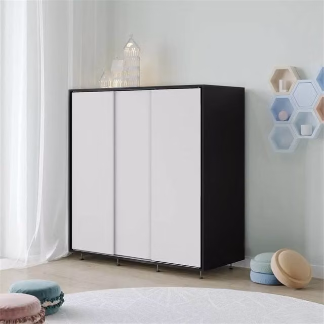 FORGEVIO Modern Wardrobe Bedroom Storage Closet with Hanging Rail, Black and White, W/D/H: 120 x 51.5 x 120 cm