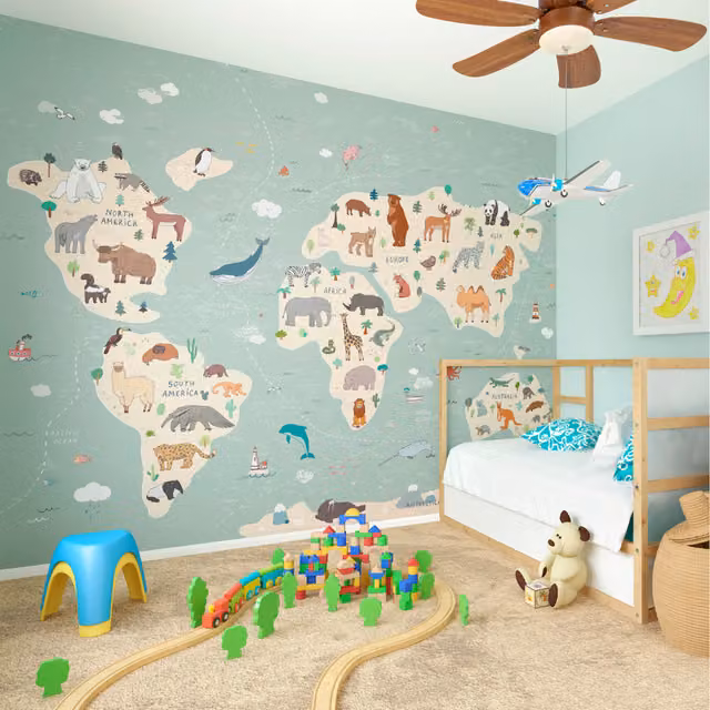 Origin Murals Multicolour Childrens World Map Wall Mural