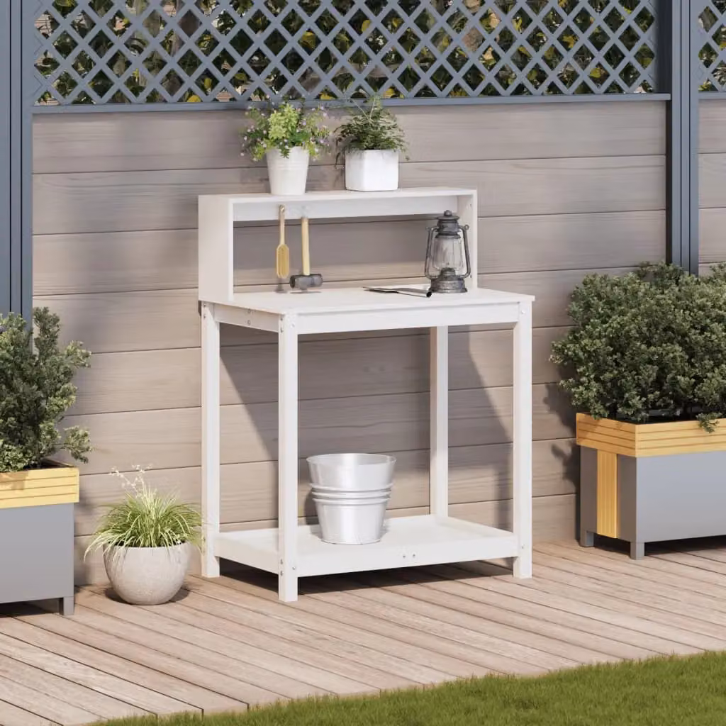 Berkfield Home White Solid Pine Potting Table with Shelves, W/D/H: 82.5 x 50 x 109.5 cm – 3