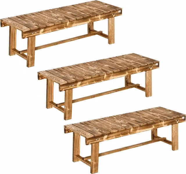 Outsunny Set of 3 Carbonised Fir Wooden 2-Seater Garden Benches in Brown, W/D/H: 110 x 38 x 35 cm