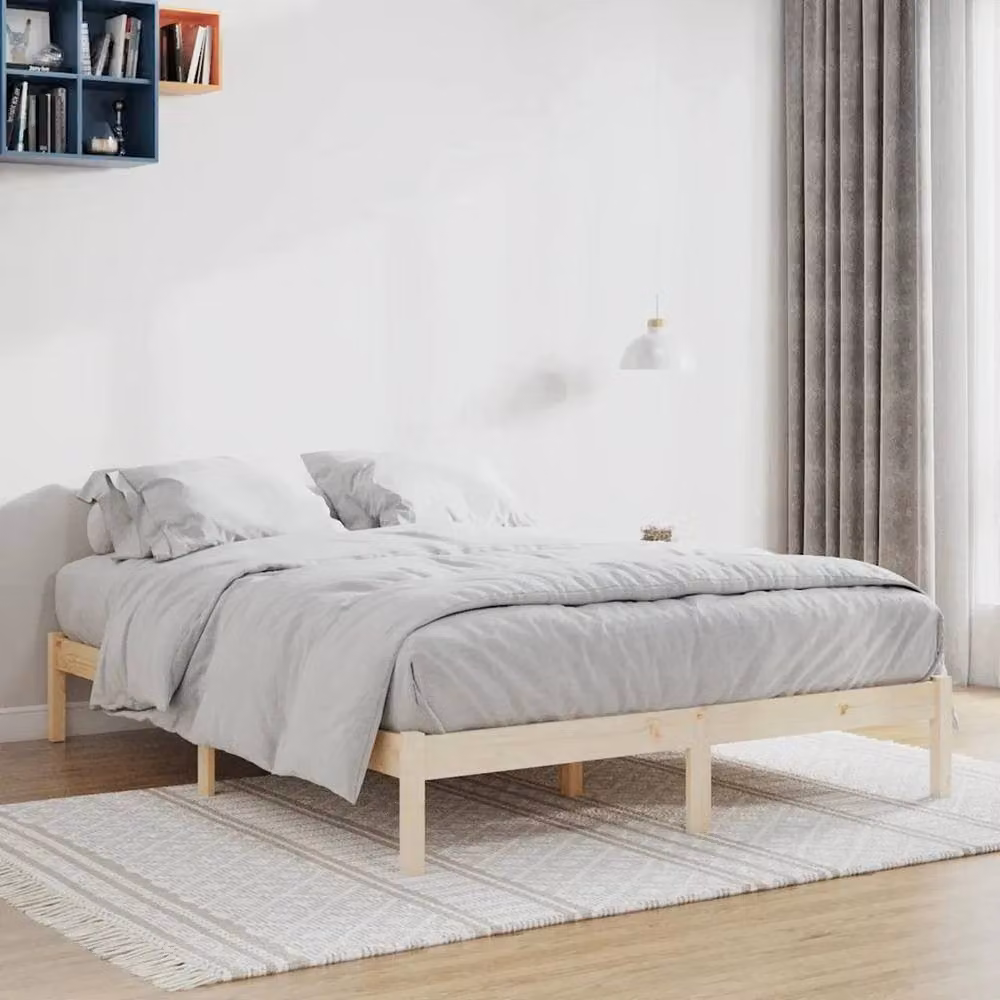 FORGEVIO Solid Pine Bed Frame in Natural, W/D/H: 193 x 203 cm – 2