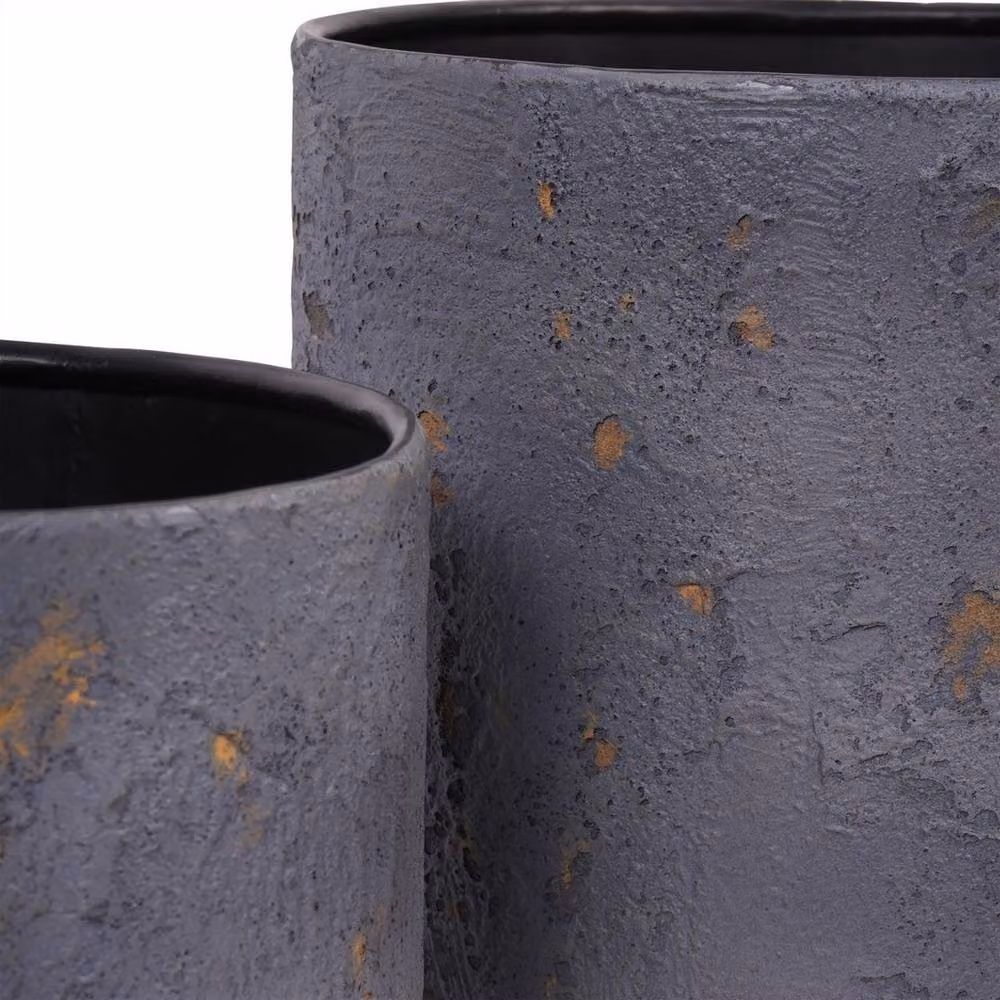 The Libra Company Volcano Planters Set of 3 in Blue, Metal and Concrete, W: 42 cm, D: 42 cm, H: 68 cm – 3