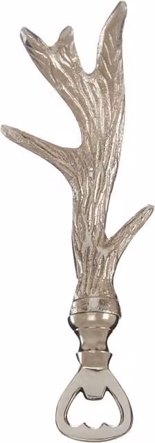 Orsina Silver Nickel Coated Bottle Opener with Antler Handle and Ergonomic Grip