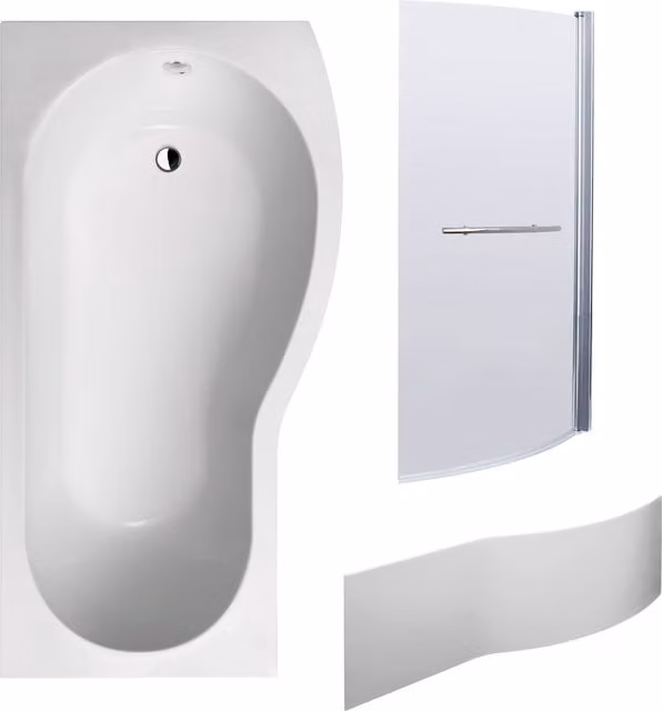 Balterley D-Shaped Right Hand Shower Bath Set with Acrylic Panel and Screen in White, W/D/H: 170 x 90 x 41.5 cm – 1