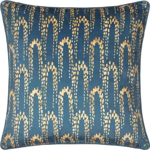 Furn Wisteria Printed Velvet Cushion in Blue and Petrol, W/D/H: 50 x 50 x 50 cm – 1