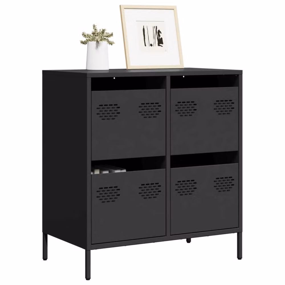 Berkfield Home Black Matt Steel Sideboard W: 68 cm, D: 39 cm, H: 73.5 cm – 2